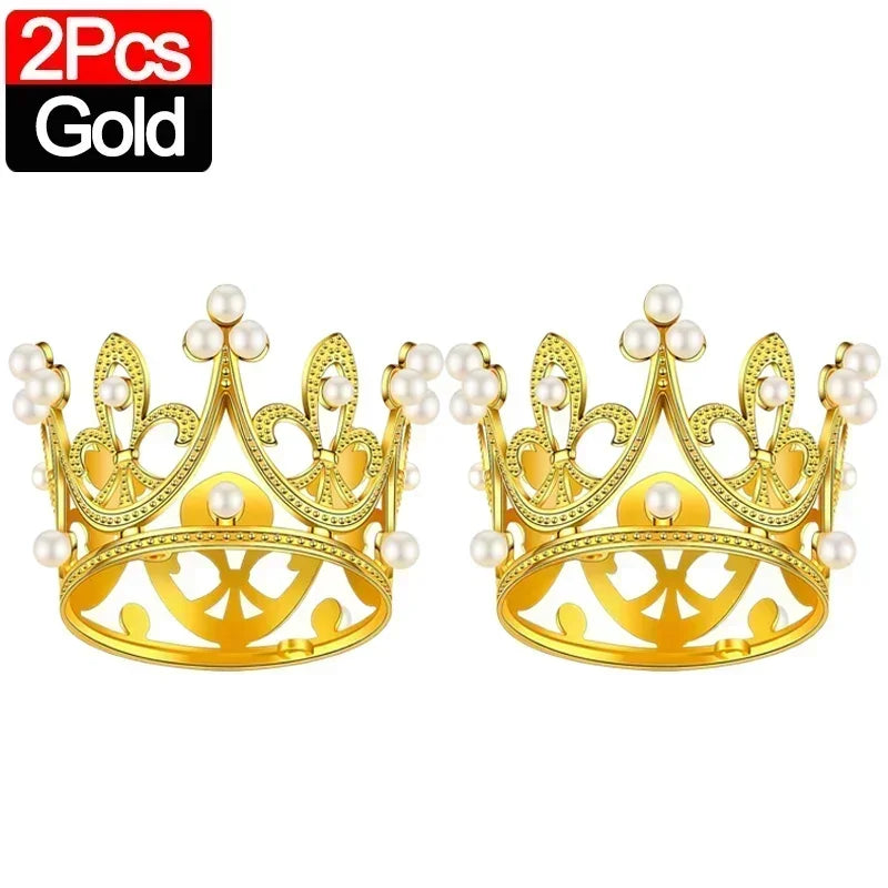 20/1Pcs Mini Crown Cake Decoration Pearl Tiara Gold Silver Crowns Cake Topper for Children Hair Ornaments Wedding Birthday Party