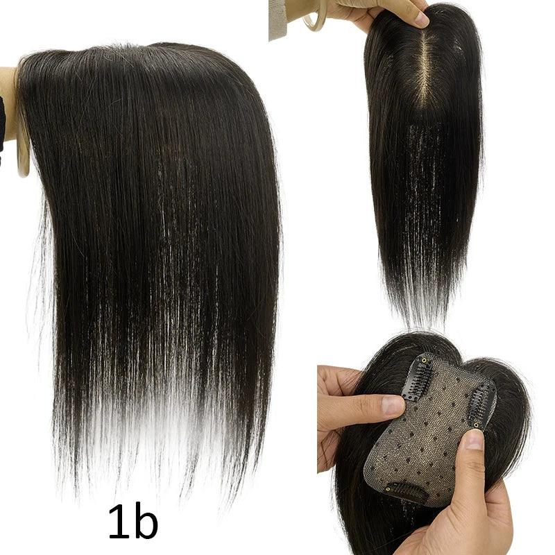 7x11cm Women Toupee Human Hair Wigs Straight Silk Base Women Topper Brazilian Real Natural Human Hair System Clip in Hairpiece