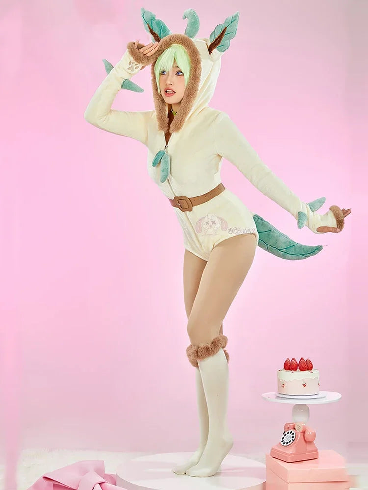 Women Derivative Fluffy Bodycon Romper Sexy Lingerie Furry Hooded Jumpsuit Bunny Girl Cute Pajamas Homewear Tail Belt Socks