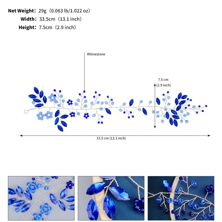 New Wedding Hair Accessories blue Crystal Pearl Hair Belt Wedding Bridal Hairband Hair Ornament Hair Jewelry Bride Headdress Hea