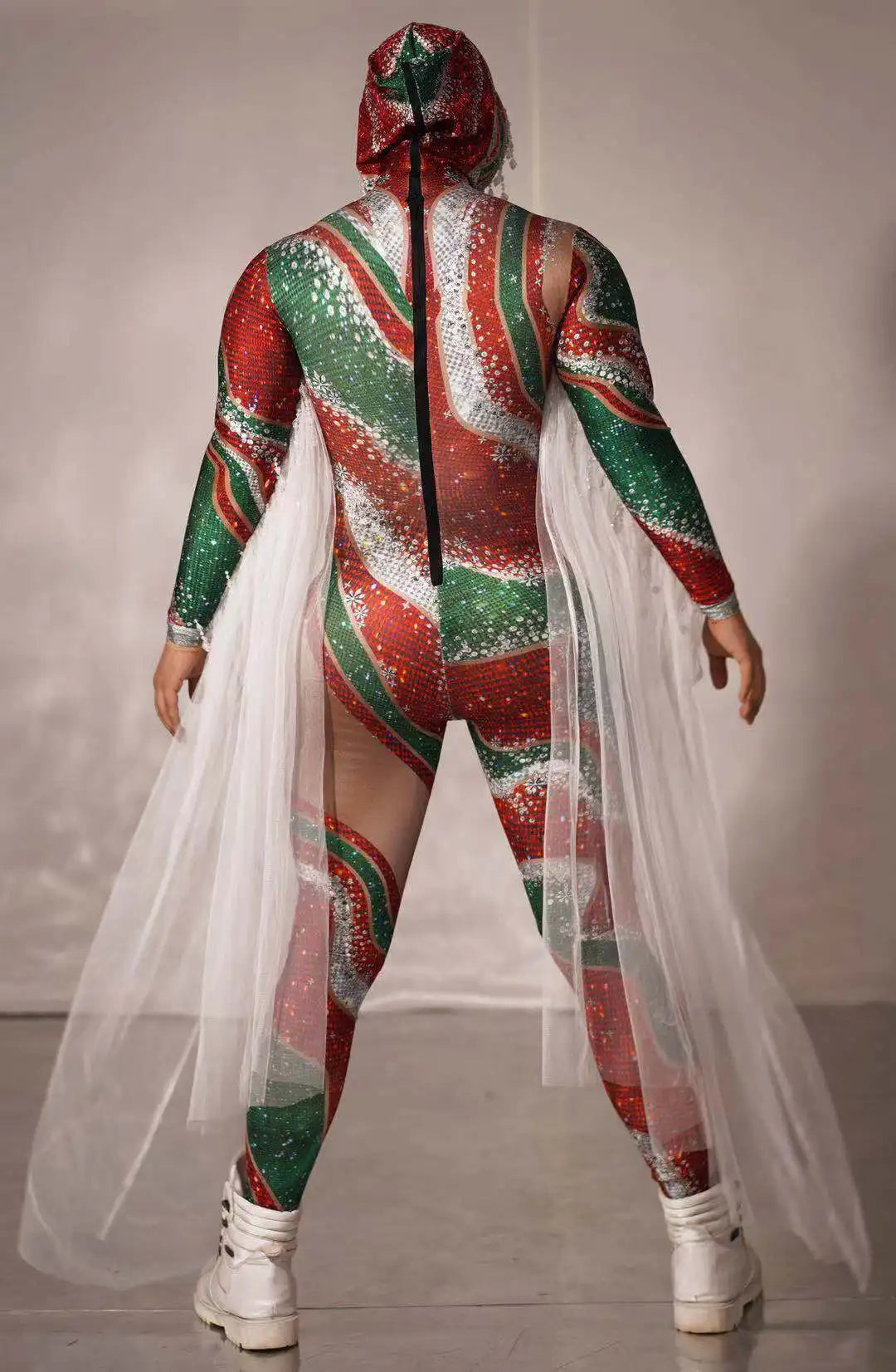 Men/Women Christmas Party Dress Up Jumpsuit Stage Performance Outfit Club Carnival Fancy Jumpsuit Christmas Eve Nightclub Prom