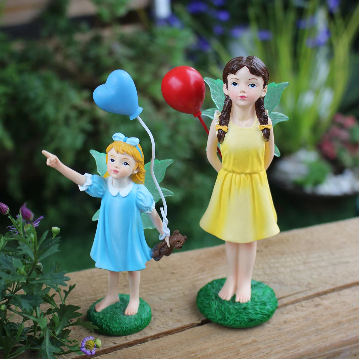 2PC/Colorful Balloon Flower Fairy - Resin Succulent Pot Decoration Statue - The Perfect Choice for Fairy Garden