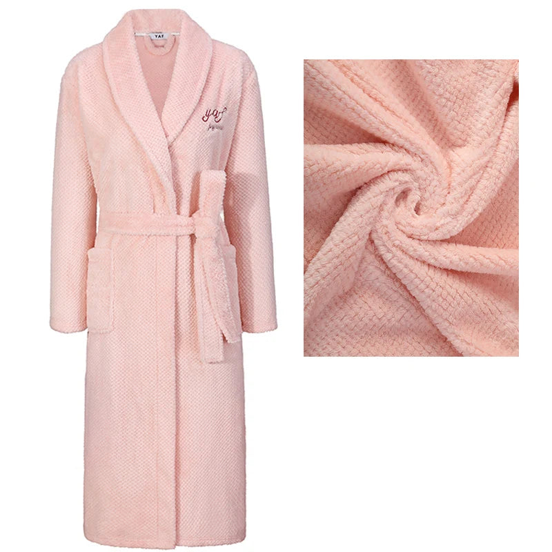 Winter New Couple Sleepwear Bathrobe Male Coral Fleece Yukata Nightwear Sexy Women's Home Clothes Flannel Absorbent Lingerie 3XL