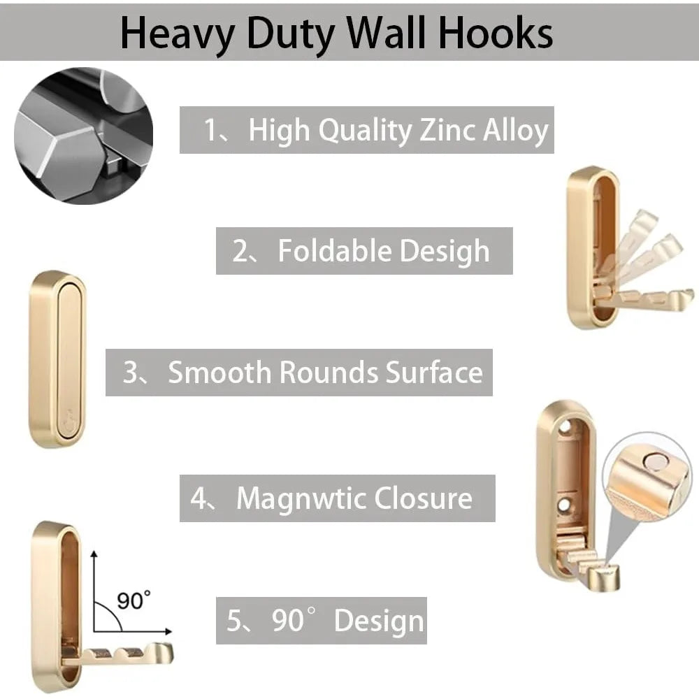 4pcs folding coat hook, foldable wall hook, heavy duty wall hooks for hanging coats, scarves, hats, towel, bathrobes, keys, bags