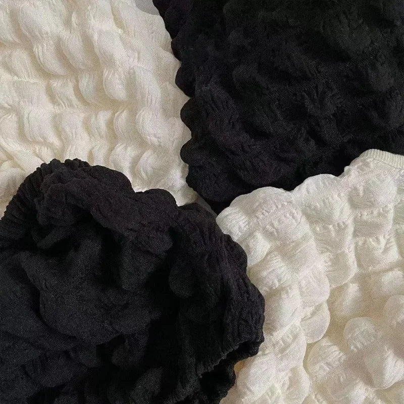 Summer Infant Baby Girls Sets Black Beige Bubble Grid Round Collar Sleeveless Top+Bread Shorts Fashion Newborn Clothes A15613