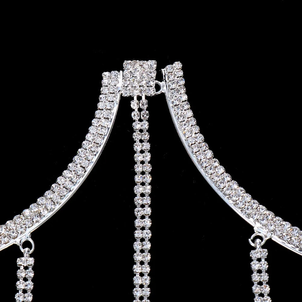 Sexy Tassel Chest Chain Rhinestone Chest Bracket for Women Rave Bikini Semicircle Crystal Lingerie Chain Bra Jewelry Gift