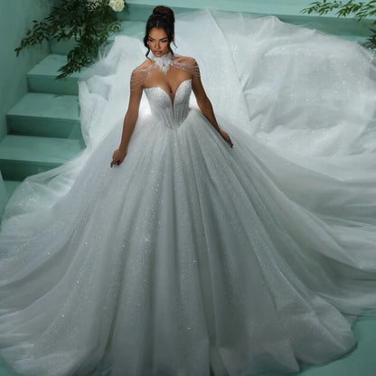Customized Glitter Princess Wedding Dresses 2026 Beading Ball Gown Bride Dress Sweetheart Beaded Cathedral vestidos de novia
