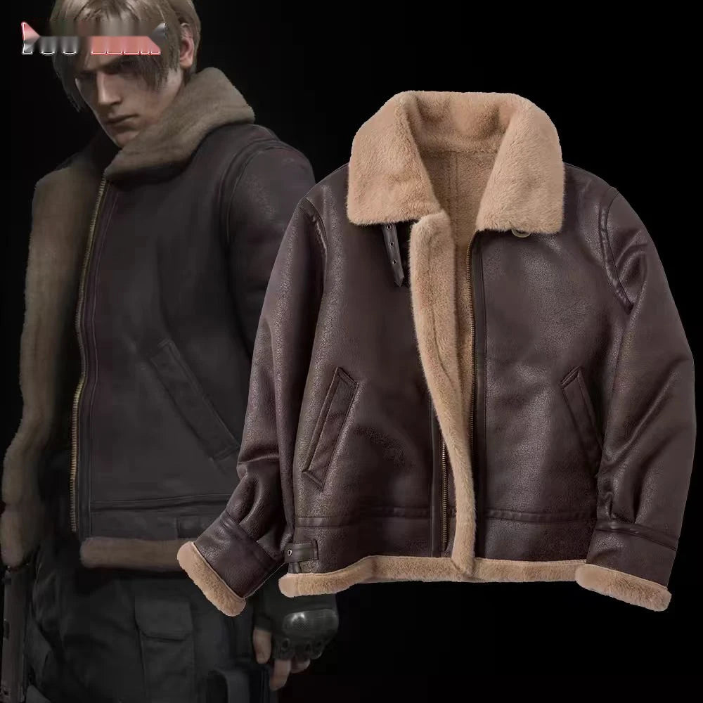 New 2025 Biohazard Resident 4 Leon S Kennedy Evil Costume Leather Coat Cosplay PU Faur Jacket Long-sleeve Winter ★ ★ ★ ★