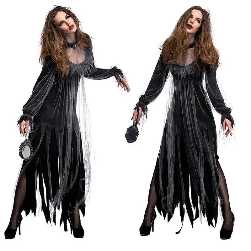 Halloween Dead Corpse Bride Costume Women Long Dress Scary Zombie Ghost Bridal Cosplay Costume