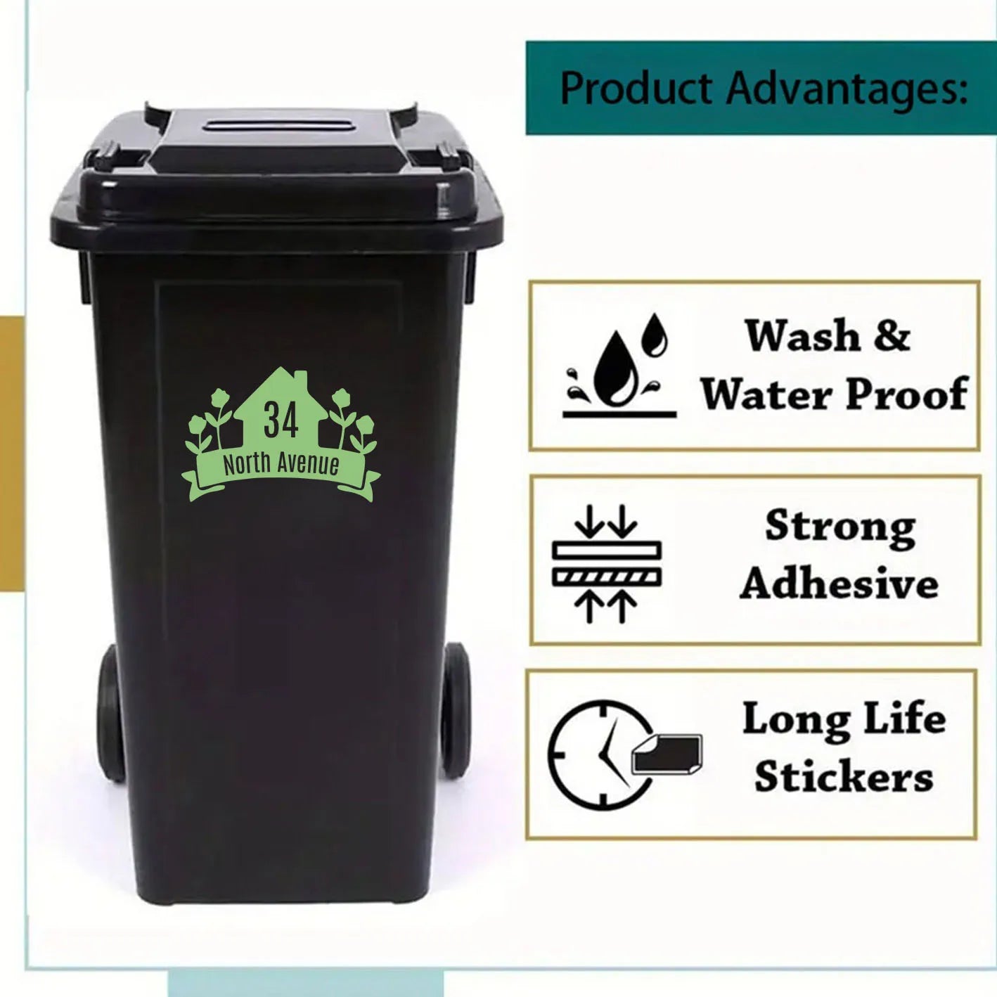 1PC New Luminous Stickers Minimalist Style Custom Reflective Rubbish Bin Number Sticker - Special Personalised Address Sticker f