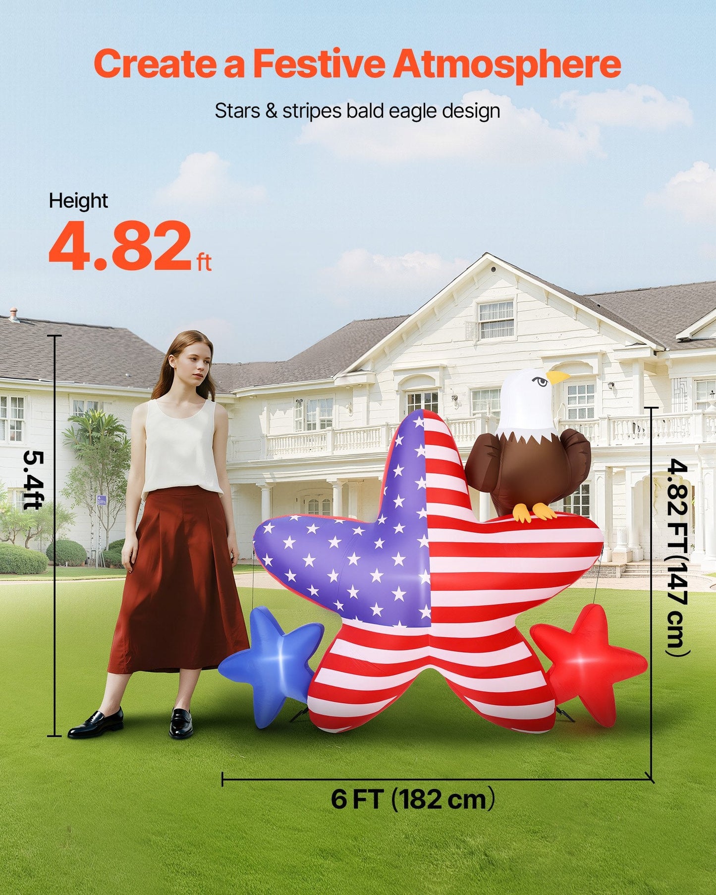 4.82 Ft Patriotic Inflatable Decoration, Fourth Of July Blow Up