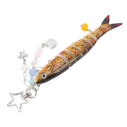 Funny ABS Fish Keychain Multi-Segmented 3.94in Fish Key Ring Lifelike Detail Creative Shape Fishing Lure Keychain For Bag