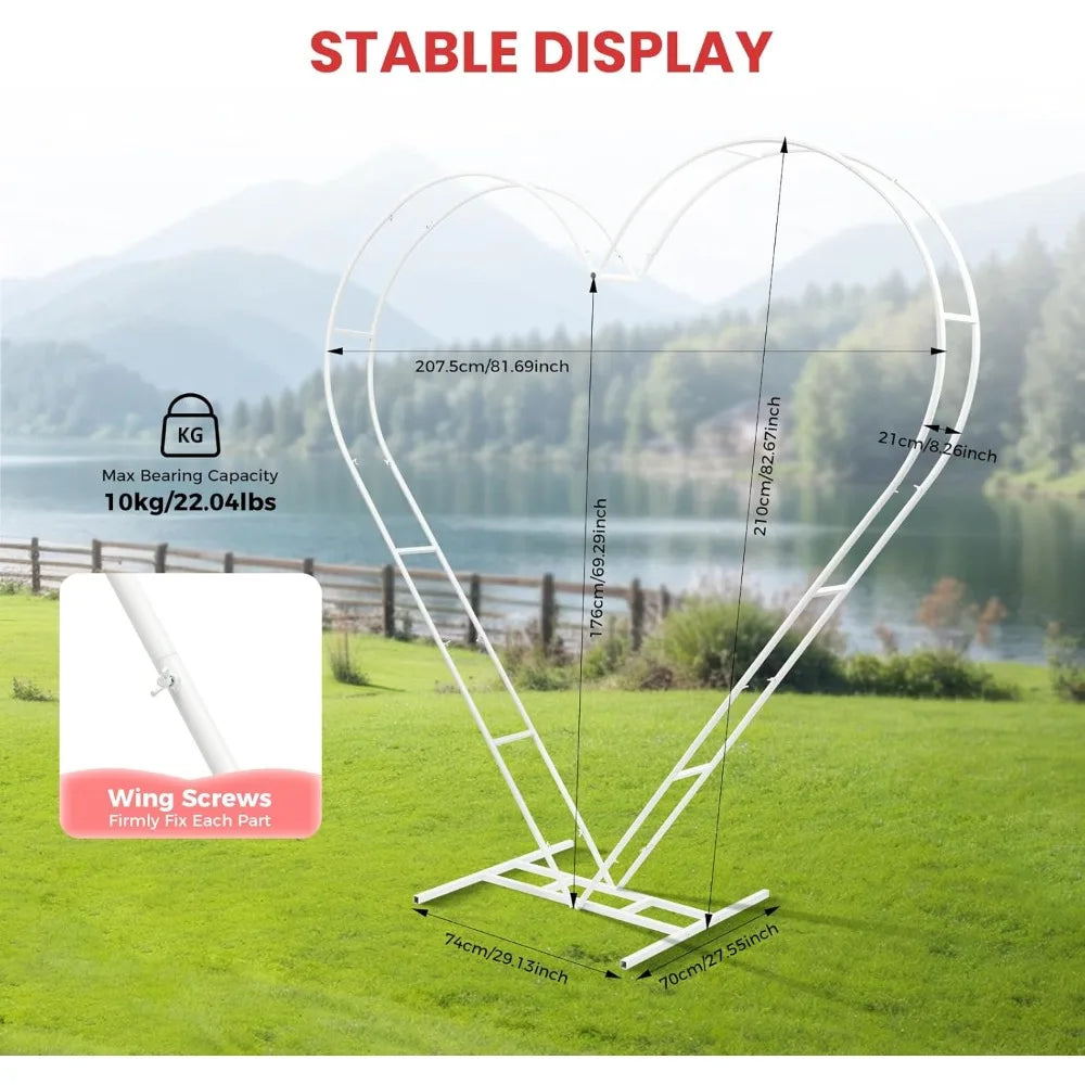 6.7FT Heart Shape Wedding Arch Stand with Base, Wedding Arches for Ceremony, Metal Balloon Arch Kit Wedding Heart Backdrop Stand