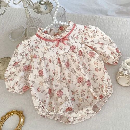 2024 New Autumn 0-24M Children Clothes Newborn Baby Girls Long Sleeved Cotton Bodysuits+Lace Dress Korean Style Climbing Suit