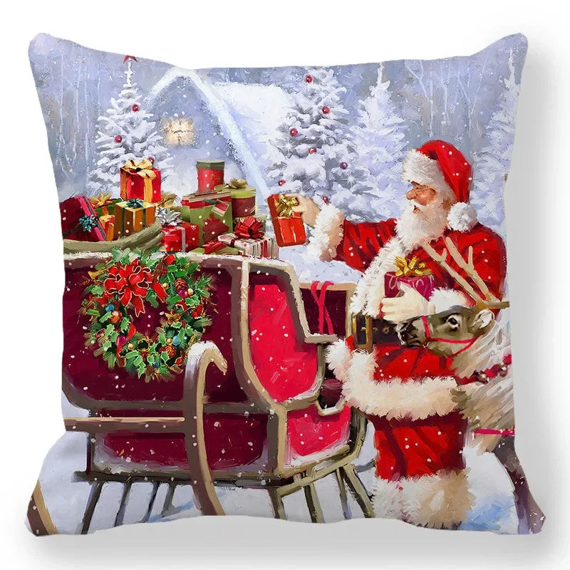 Christmas Decoration Pillowcase Santa Claus Snowman Deer Cushion Cover Home Sofa Chair