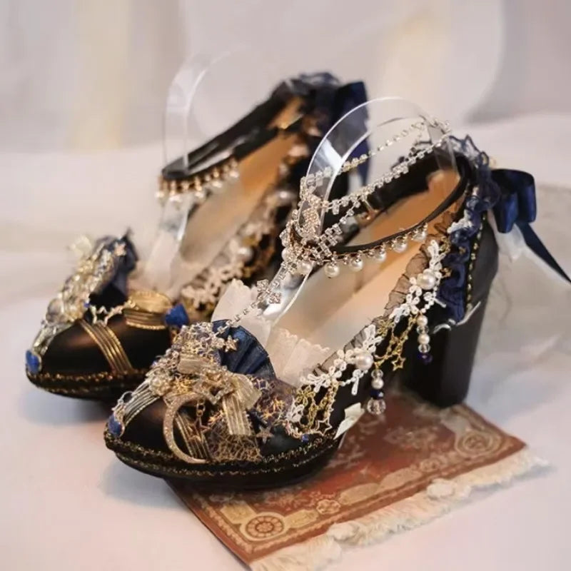 2025 Original Handmade Lolita High Heels Mary Jane Princess Shoes Dress Dress Middle Heels Women Kawaii Wedding Shoes Bridal
