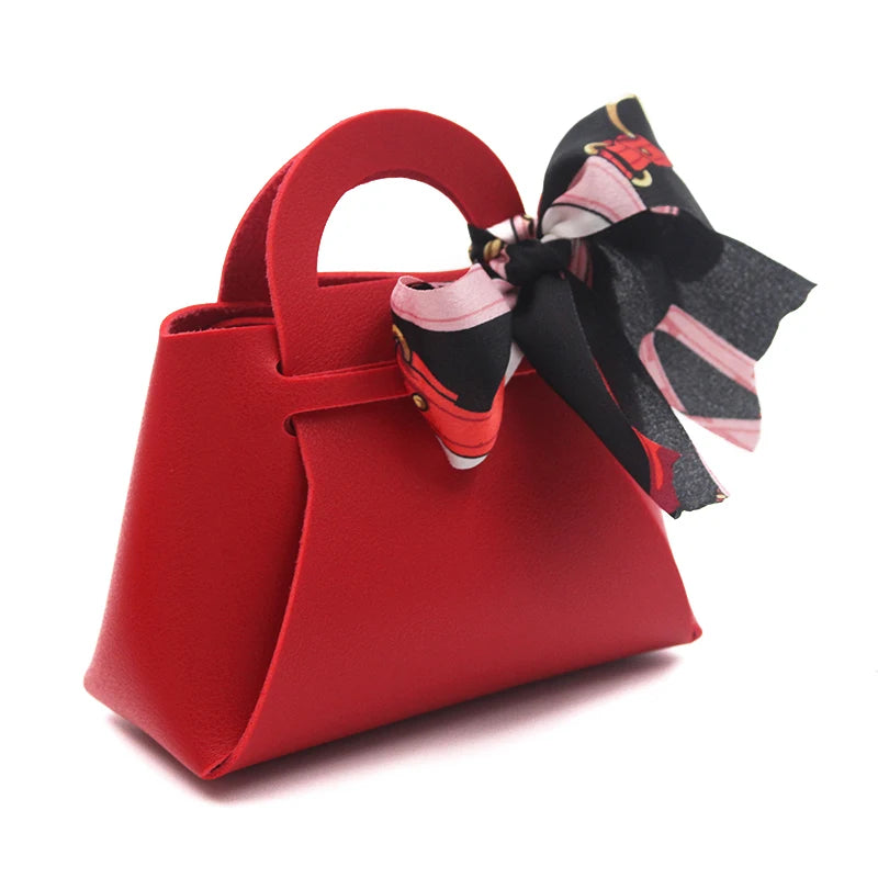 12 Pack Leather Wedding Candy Gift Bags with Handle Reusable Party Favor Boxes for Baby Showers Birthday Christmas Halloween