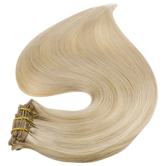 Full Shine Clip in Remy Hair Extensions Double Wefted Extension Blonde Highlight Ombre 100% Remy Human Hair Extensions Full Head