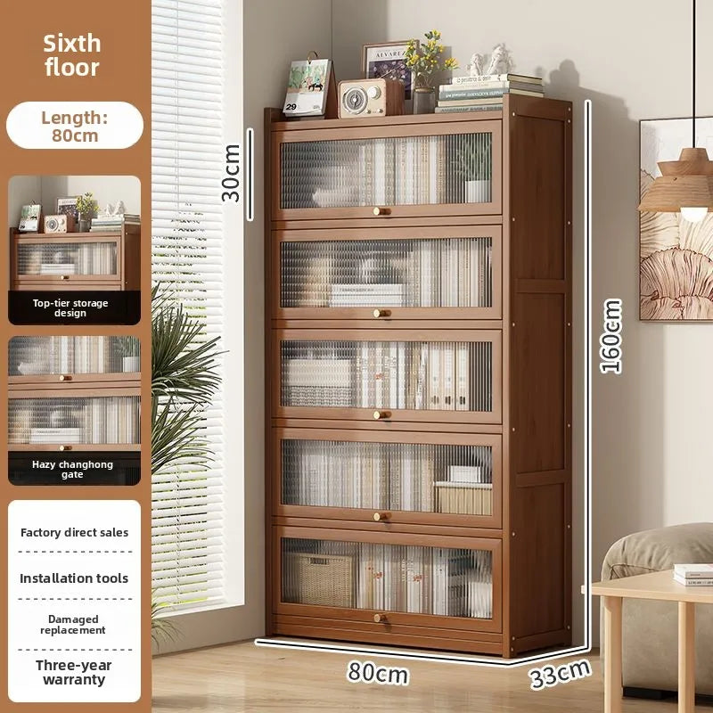 Multi-functional BambooBookcase LargeCapacity Wooden Bookshelf Storage Cabinet Display Rack Home Furniture for Living RoomOffice