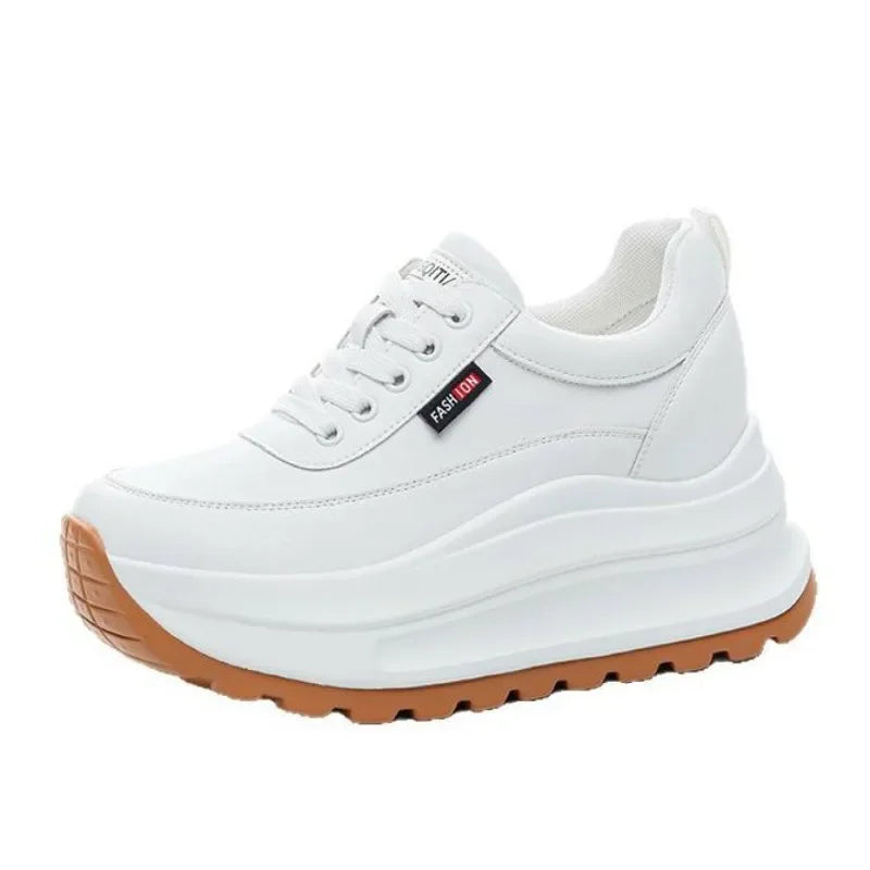 8CM Heel Sneakers Genuine Leather White Platform Sneakers for Women Chunky Platform Women New Fashion Sneaker Shoes Wedge Heel