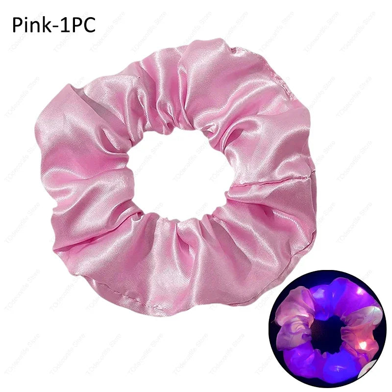 LED Luminous Scrunchies Hairband Glowing Elastic Hair Tie Rope for Women Girls Glow in the Dark Party Hair Accessory