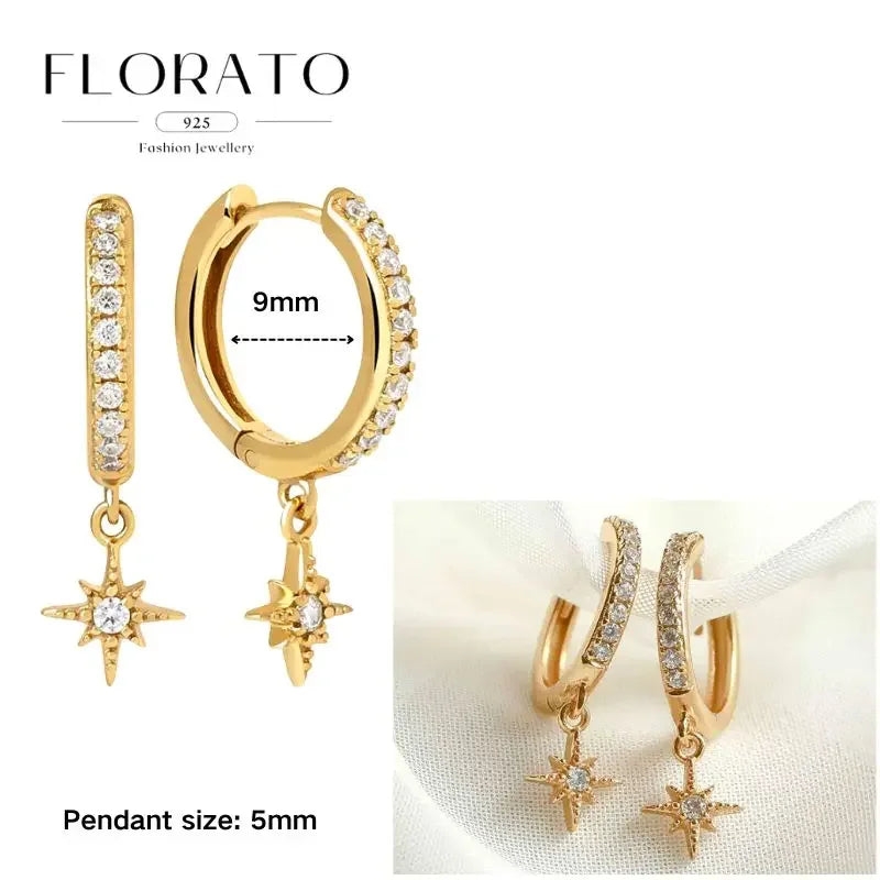 925 Sterling Silver Ear needle European And American Style Hoop Earrings Round square Pendientes Fashion For Women Birthday Gift