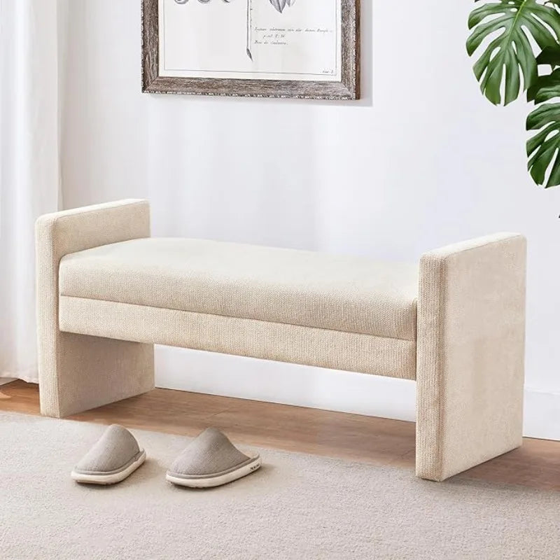 51" Bedroom , End of Bed , Fabric Ottoman , Entryway Bench, Comfy Modern Bench, Bed Benches for Foot of Bed(Khaki