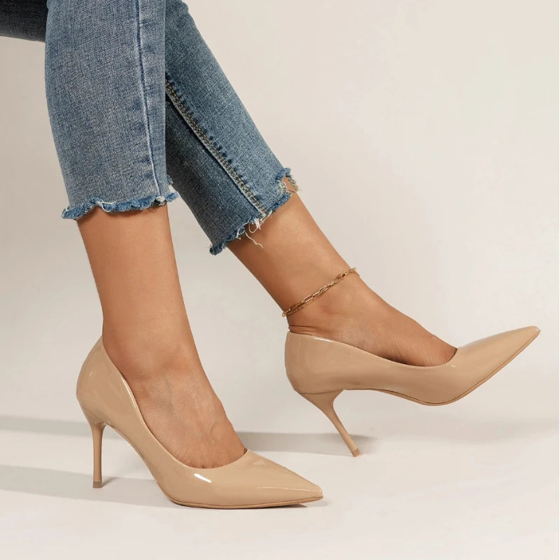 2025 Brand New Women's High Heels Fashionable Patent Leather Sexy Pointed Toe Comfortable Stiletto Wedding Shoes Size