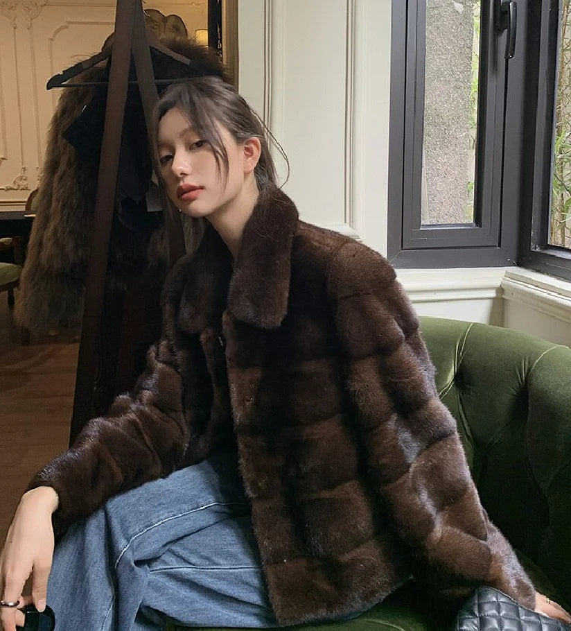 Fur coat for women, 100% genuine mink coat, warm and fashionable in winter