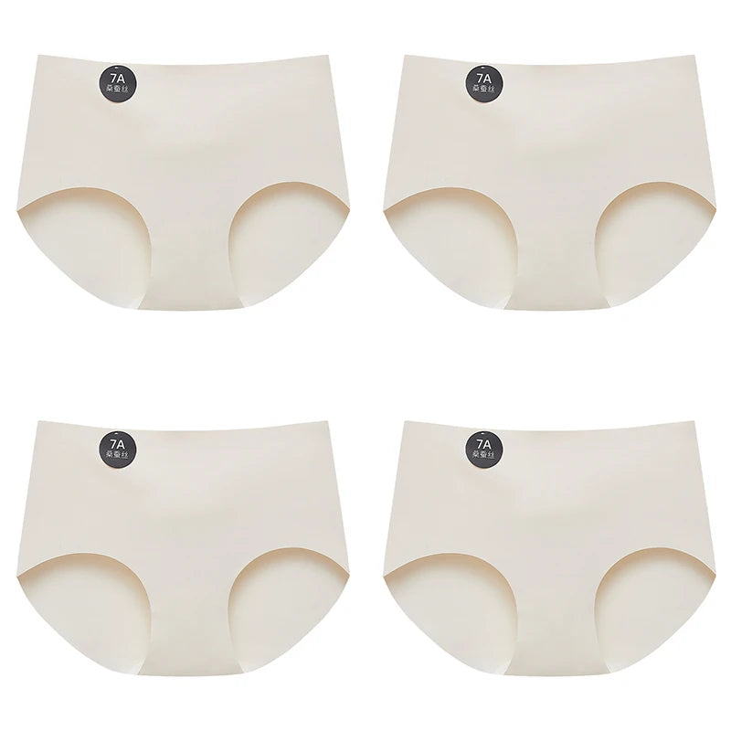 FalllSweet 4PCS Seamless Panties for Woman Ice Silk Underwear Soft Thin Briefs Women's Underpants Fashion Sexy Female Lingerie