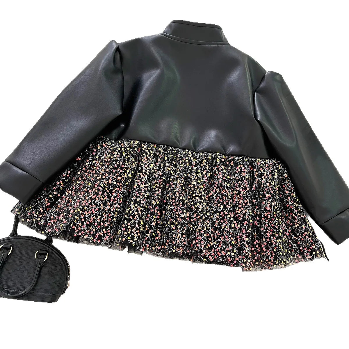 Spring and Autumn Girls Leather Jacket 2025 New Mesh Splicing Top Korean Baby Girls Temperament PU Jacket