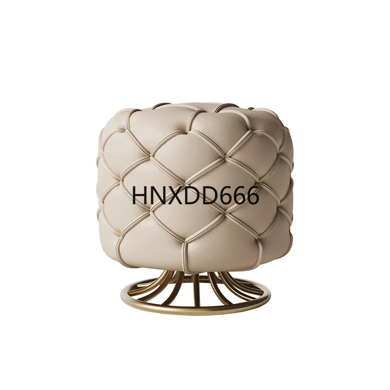 Italian Luxury Bedroom Leather Footrest Shoe Changing Stool Bedroom Stainless Steel Vanity Chair Office Single Home Furniture