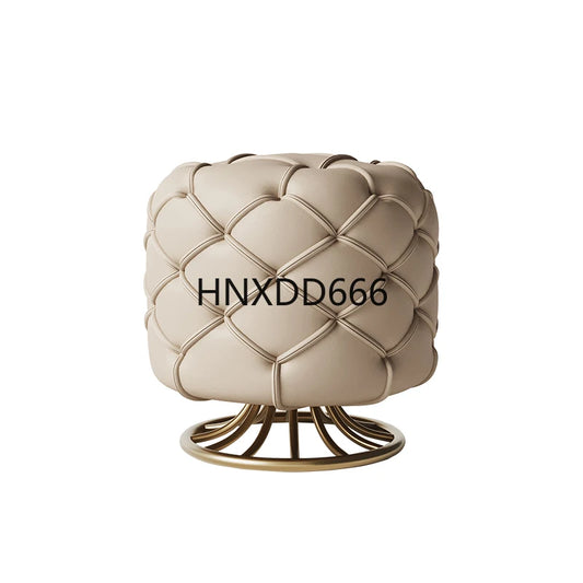 Italian Luxury Bedroom Leather Footrest Shoe Changing Stool Bedroom Stainless Steel Vanity Chair Office Single Home Furniture