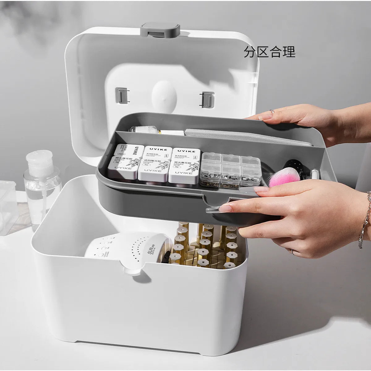 Plastic Nail Art Storage Box Nail Tools Gel Polish Organizer Nail Dryer Lamp Container Brush File Manicure Accessories Holder