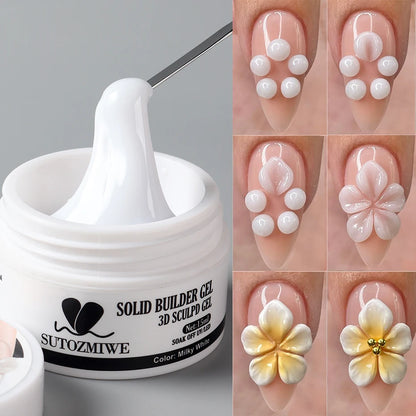 15ml Clear/White Solid Nail Extension Gel Quick Building UV Gel Builder Molding Nail Gel Polish 3D Sculpting Brush Manicure Kit