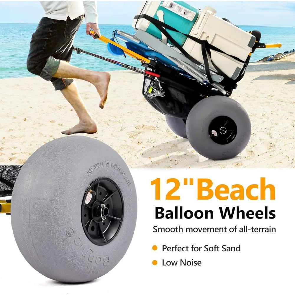 Beach Fishing Cart, Beach Wagon Trolley With 12" Big Balloon Wheels For Sand Foldable Beach Trailer With 23" X 15" Cargo