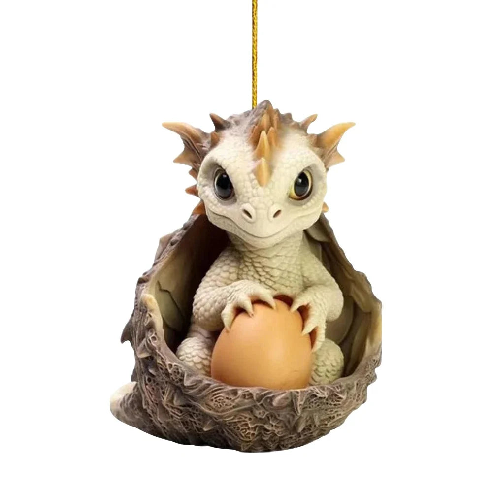 2D Acrylic Dragon Baby Egg Ornament Christmas Dragon Egg Tree Pendant Cartoon Car Keychain Hanging Decoration Xmas Cute Decor