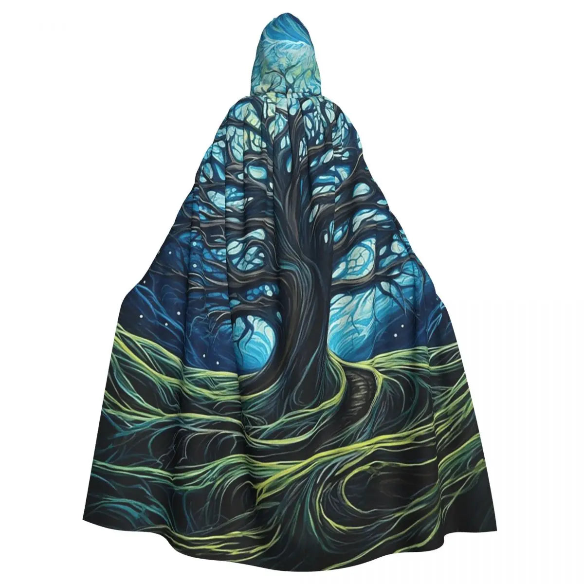 Magic Green Tree  Long Hooded Cloak Witch Medieval Costume Cosplay Cape HalloweenParty Adult Unisex