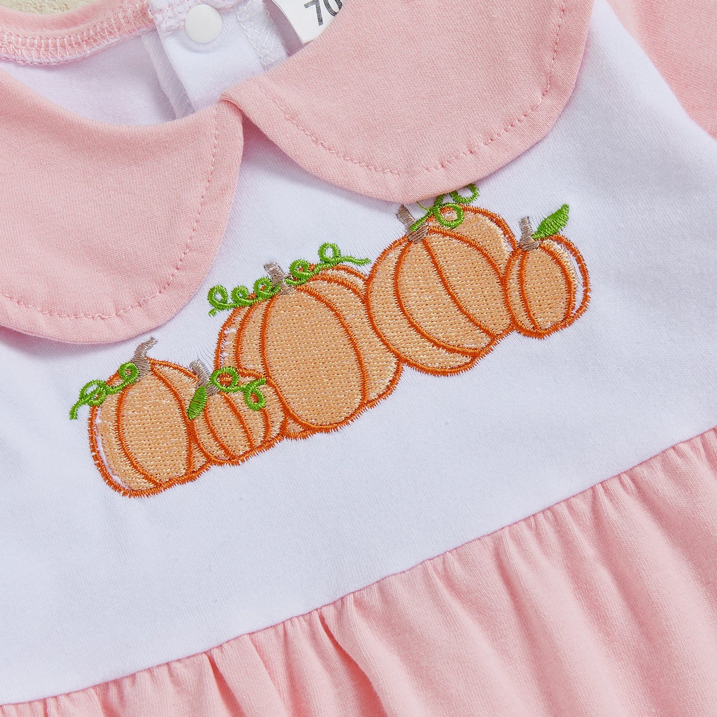 Baby Girl Halloween Romper Pumpkin Embroidered Doll Collar Long Sleeve Footie Pajama Cute Winter Fall Clothes