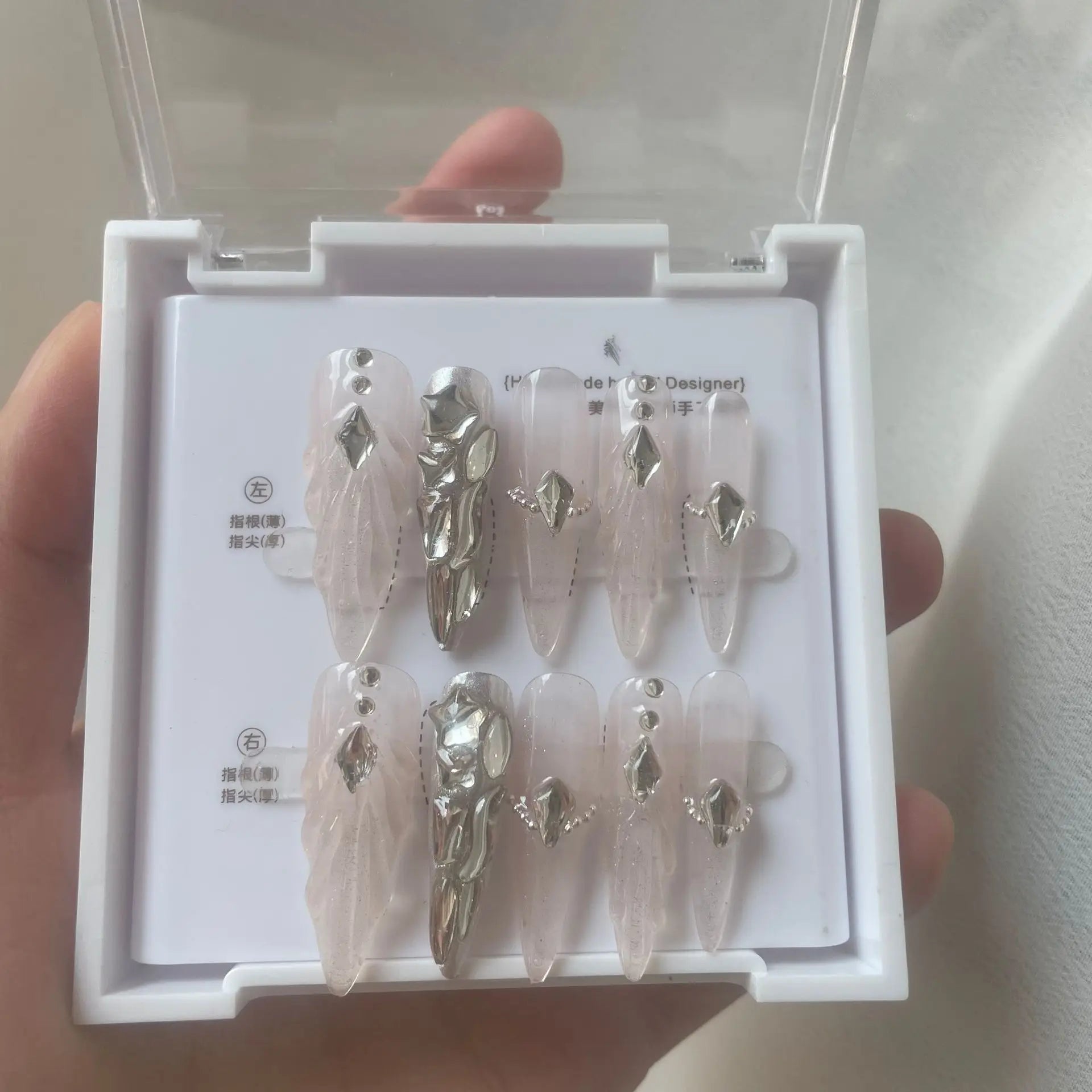 10pcs Handmade Press on Nails Shiny Full Diamond Design Fake Nails Full Cover European Heavy Metal Bride Wearable False Nails