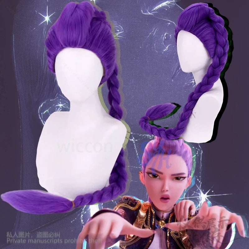 Movie Anime Kpop Demon Huntrix Rumi Cosplay Purple Heat Resistant Synthetic Idol Girls Groups Wig Fashion Y2K Cos Hair Halloween