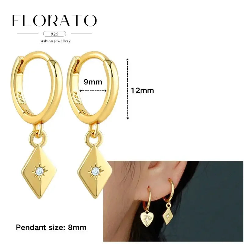 925 Sterling Silver Ear needle European And American Style Hoop Earrings Round square Pendientes Fashion For Women Birthday Gift