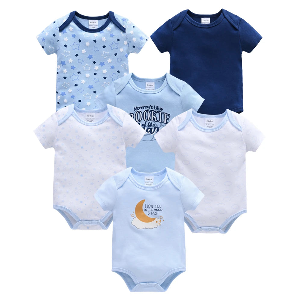 Kavkas 3 Pcs 6 Pcs Baby Boy Bodysuit 0-12 Months Short Sleeve Summer Monster Print Newborn Cotton Clothes