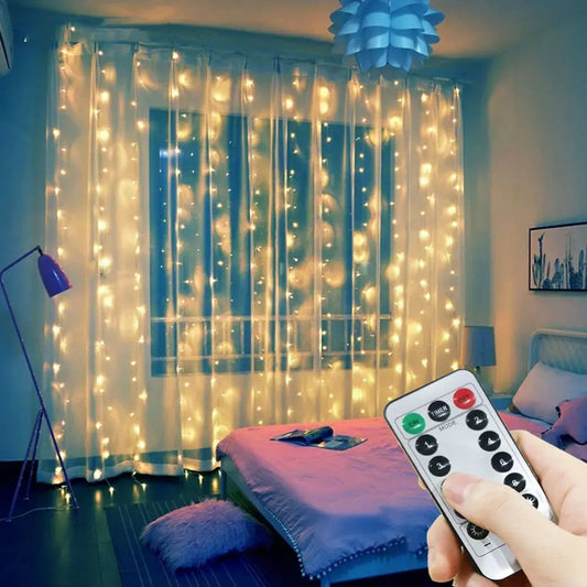 USB Plug-in Curtain LED Light String 8 Modes Holiday Christmas New Year Party Lights Home Wedding Birthday Room Decor Aesthetic