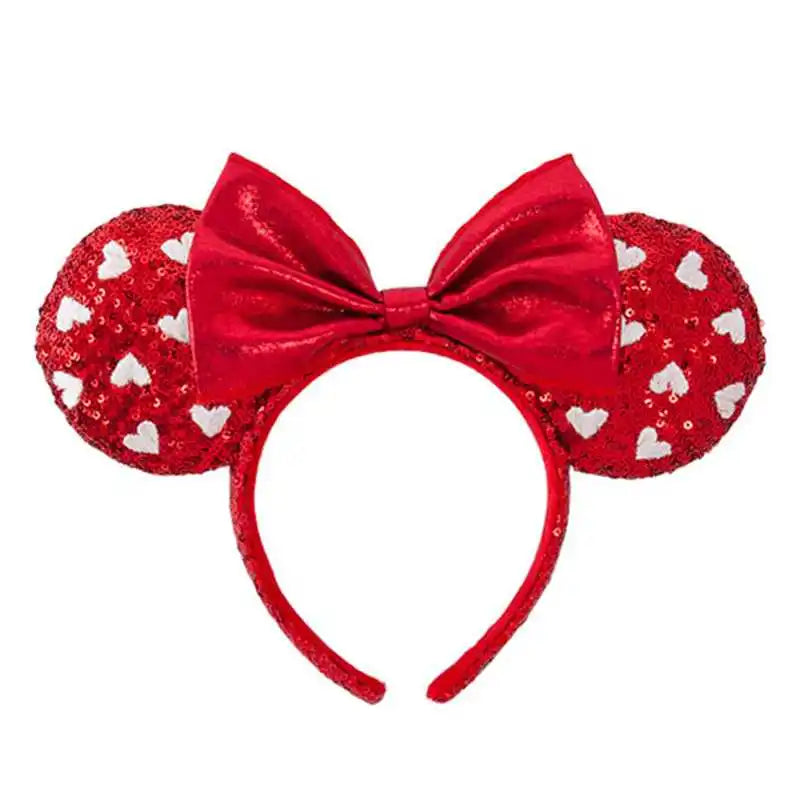 Disney Princess Mickey Mouse Headband Mickey Ear Rapunzel Snow White Sequin Bow Hair Hoop Gift Girl Accessories Christmas Gift