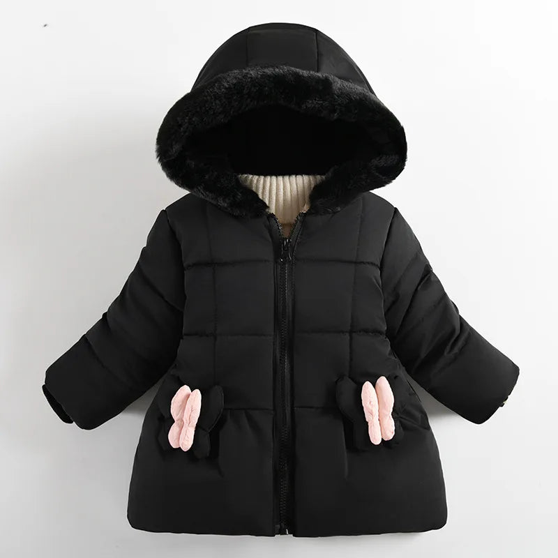 Children's cotton coat, girls' thick coat, winter girls' clothes, hooded cartoon cute girls' warm cotton jacket