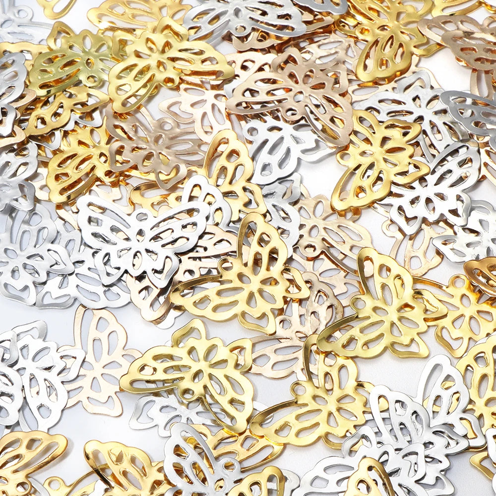 50pcs/lot 12X10/21X17mm Iron Hollow Butterfly Charms Accessories for DIY Jewelry Making Home Decoration Hair Accessory Supplies