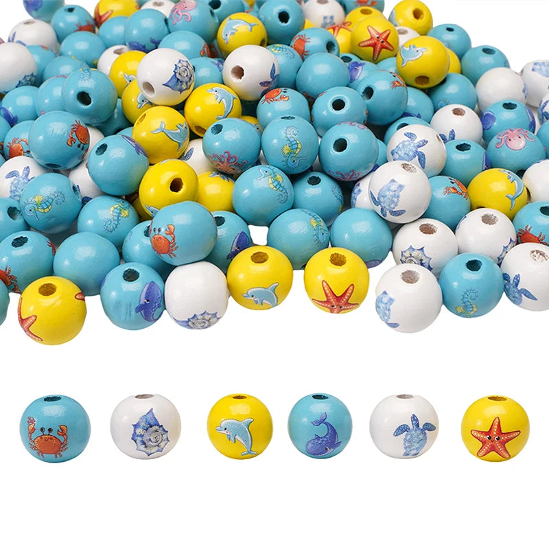 10Pcs 16/20mm Wooden Dog Paw/Christmas Pattern Round Beads Loose Spacer Beads To Make Bracelet Charms Jewelry Making Accessories