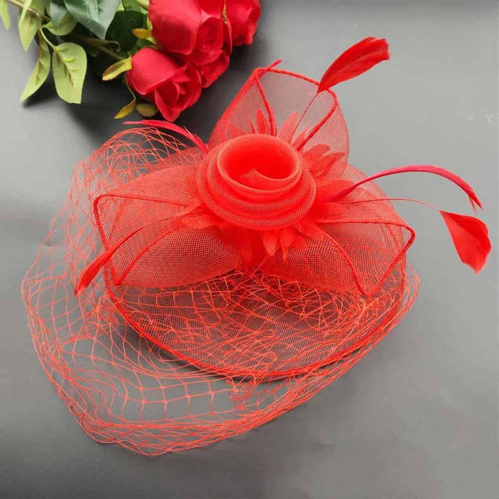 Fashion Feather Mesh Fascinator Hat Bow Elegant Veil Hat Headwear Hair Hoop Headdress Bride Headband Wedding