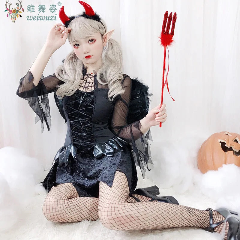 Halloween Costume Adult Women Dark Evil Angel Devil Cosplay Costume Vampire Ghost Bride Queen Witch Clothe Fancy Stage Clothing